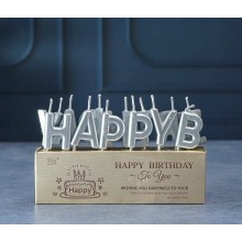Silver Color Happy Birthday Letters Candle